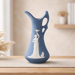 Miniature Pitcher depicting a Grecian Woman and Bird Wedgewood Look Marked Japan